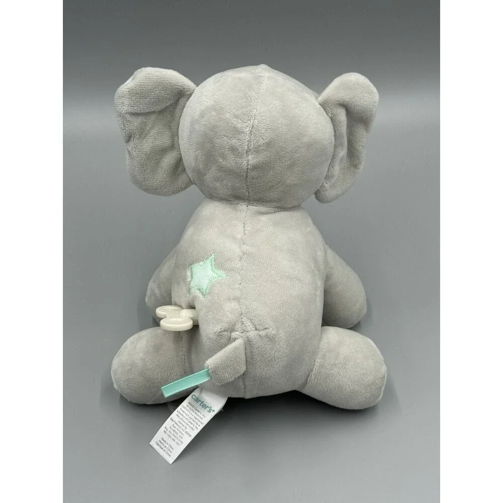 CARTERS Gray Mint Green Elephant Wind Up Musical Plush Moves Head Stuffed Animal